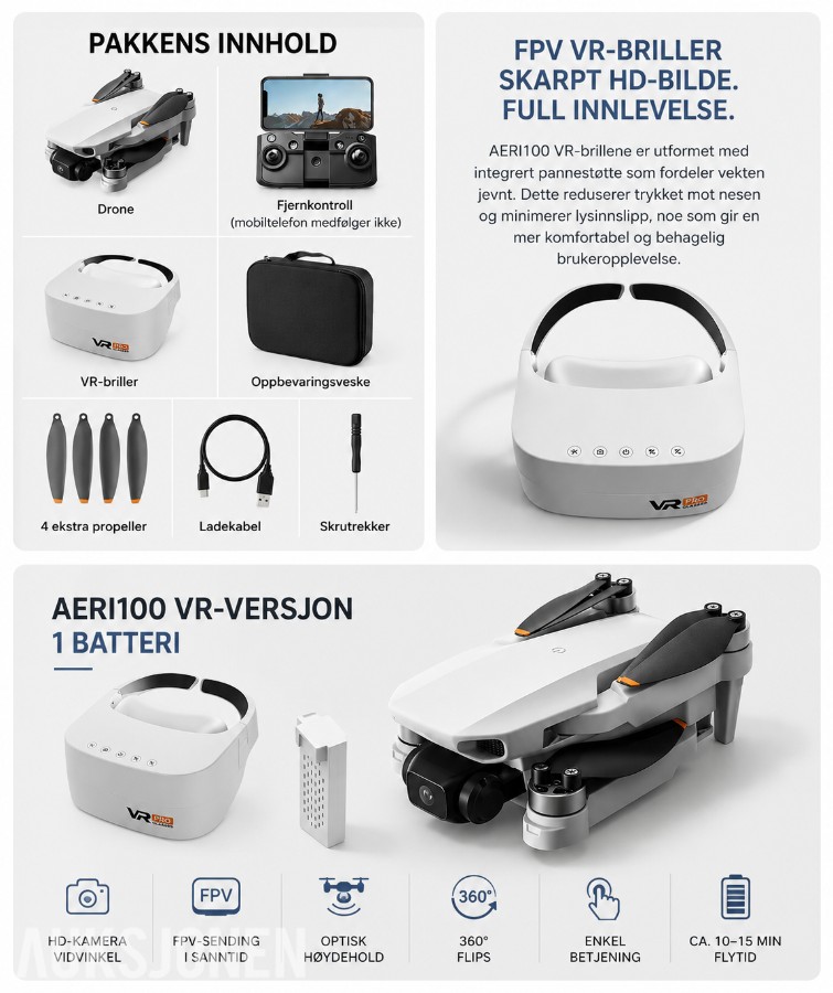 AERI100 VR Pro Drone med VR-briller